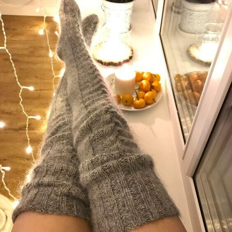 Winter Socks Over The Knee Lengthened Long Tube Knitted Pile Socks – Image 5