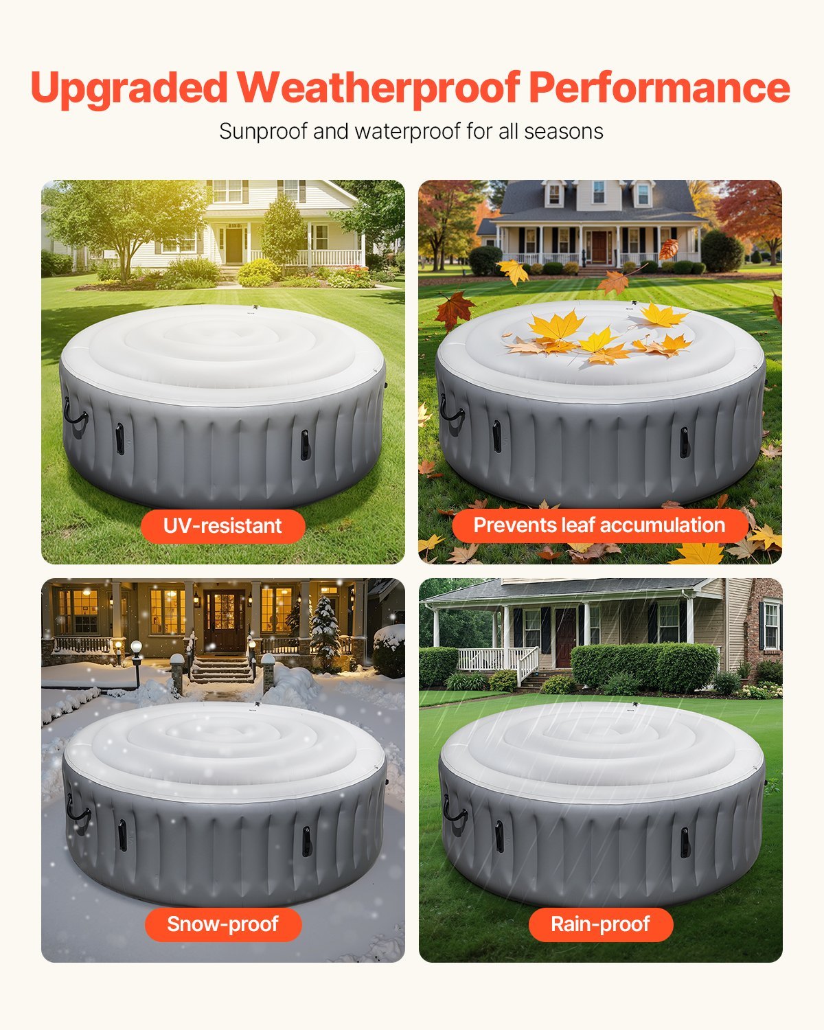 Inflatable Hot Tub Cover 4.5ft Round Lid Weatherproof And Waterproof White – Image 2