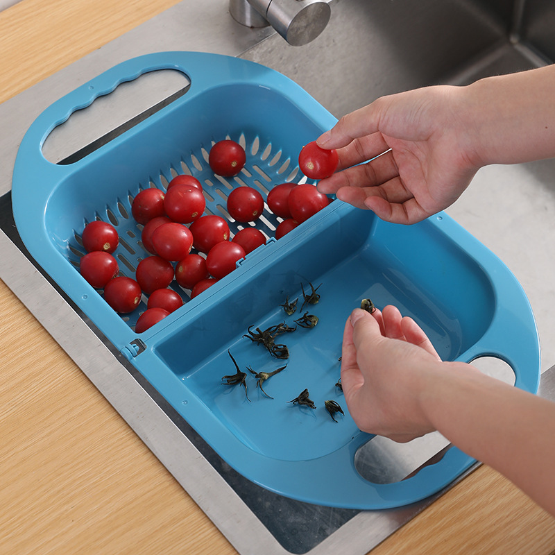 Folding Drain Basket Leaking Fruit Box Vegetable Container Drain Rack Sink with Handle Storage Baskets – Image 2
