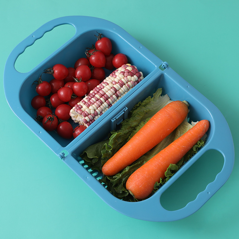 Folding Drain Basket Leaking Fruit Box Vegetable Container Drain Rack Sink with Handle Storage Baskets – Image 10