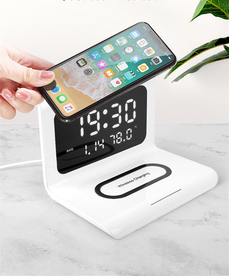 Wireless Charger Alarm Clock Creative Perpetual Calendar Temperature and Humidity Wireless Charge 10W Fast Charge – Image 2