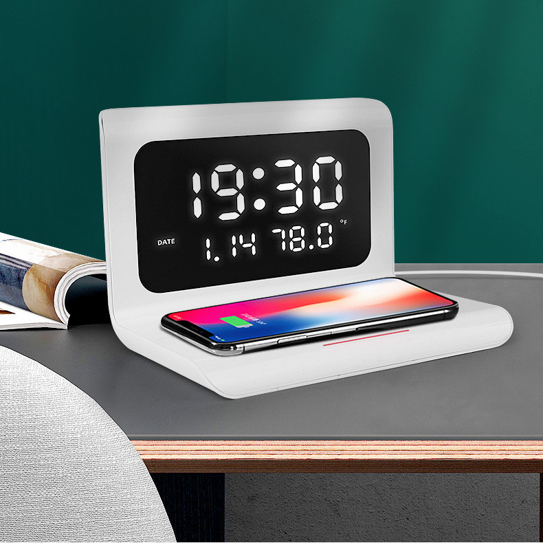 Wireless Charger Alarm Clock Creative Perpetual Calendar Temperature and Humidity Wireless Charge 10W Fast Charge – Image 5
