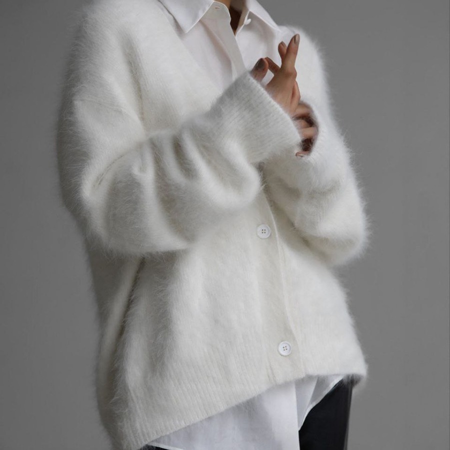 Loose V-neck Button Cardigan Fall Winter Fashion Single Breasted Knitted Sweater Top Women's Clothing – Image 6