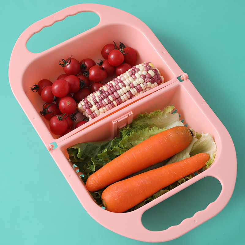 Folding Drain Basket Leaking Fruit Box Vegetable Container Drain Rack Sink with Handle Storage Baskets – Image 7