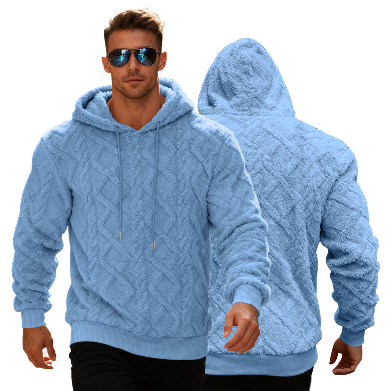 Plush Hooded Sweatshirt Winter Warm Long-sleeved Pullover Top Men's Casual Solid Color Fleece Hoodie Clothing – Image 8