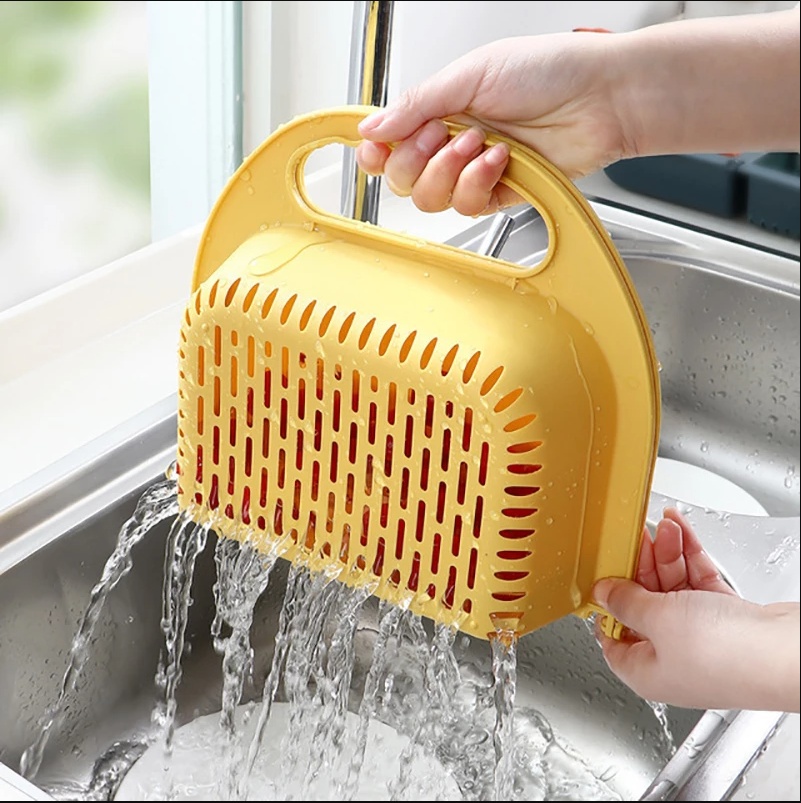 Folding Drain Basket Leaking Fruit Box Vegetable Container Drain Rack Sink with Handle Storage Baskets – Image 5