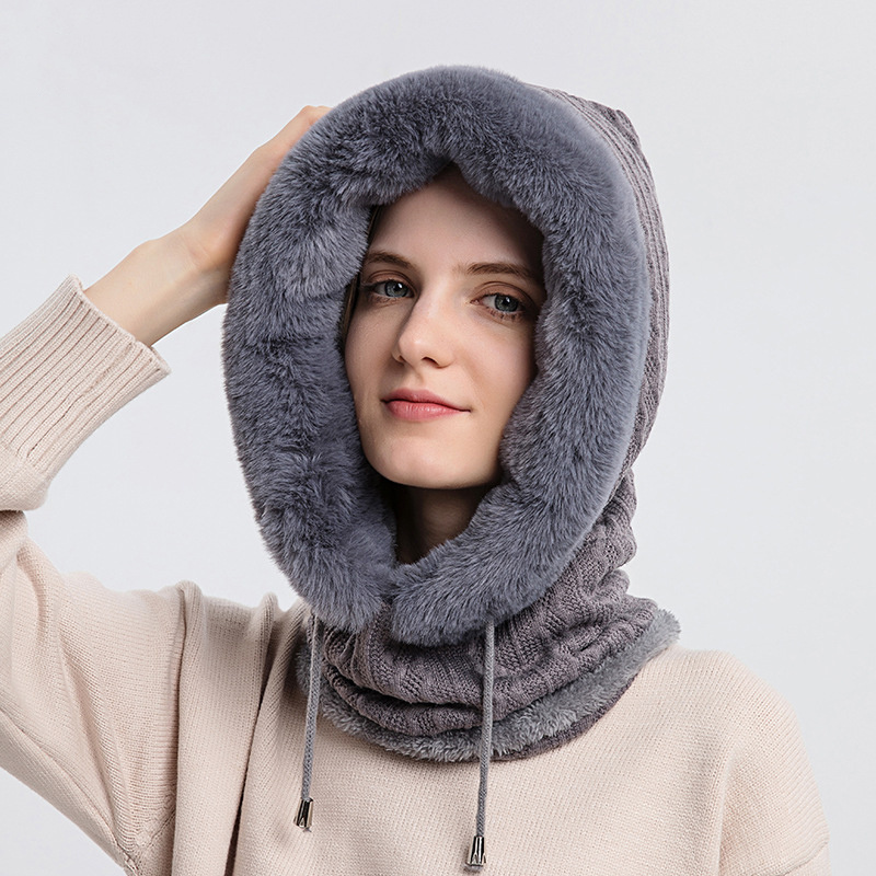 Winter Thick Plush Hat With Scarf Windproof Warm Knit Hats Hooded For Women – Image 9