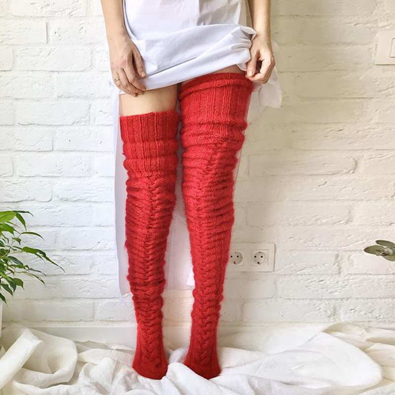 Winter Socks Over The Knee Lengthened Long Tube Knitted Pile Socks – Image 8