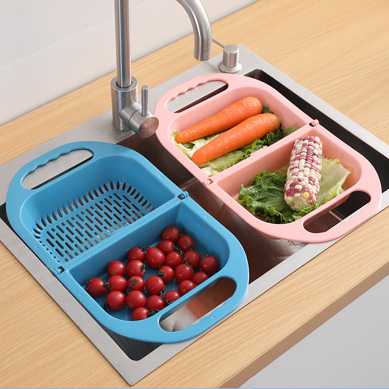 Folding Drain Basket Leaking Fruit Box Vegetable Container Drain Rack Sink with Handle Storage Baskets – Image 3