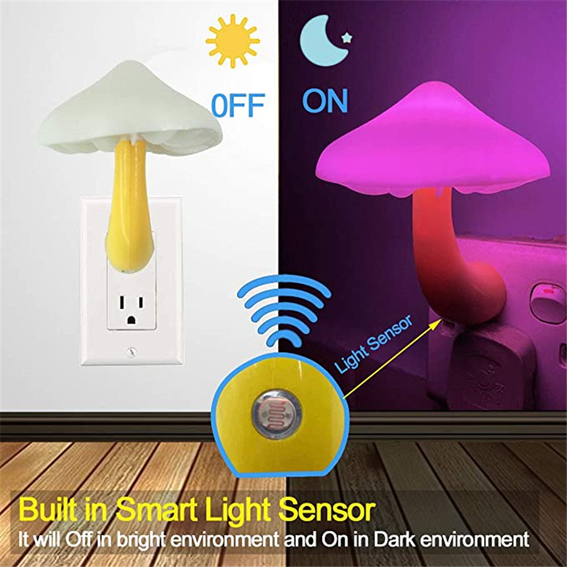 LED Night Light Mushroom Wall Socket Lamp EU US Plug Warm White Light-control Sensor Bedroom Light Home Decoration – Image 10