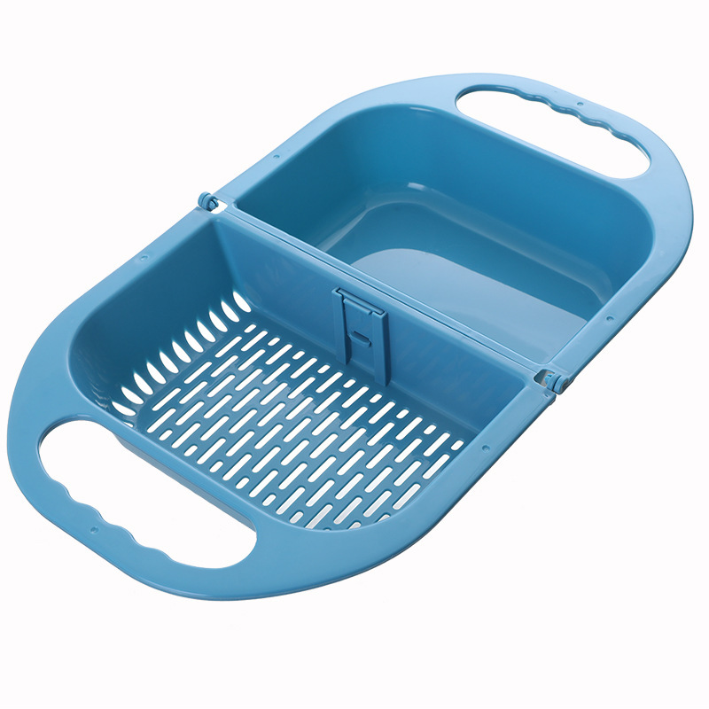 Folding Drain Basket Leaking Fruit Box Vegetable Container Drain Rack Sink with Handle Storage Baskets – Image 6