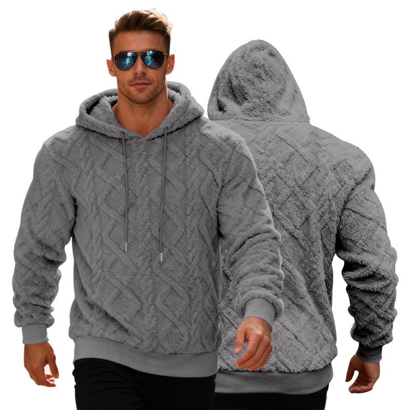 Plush Hooded Sweatshirt Winter Warm Long-sleeved Pullover Top Men's Casual Solid Color Fleece Hoodie Clothing – Image 9