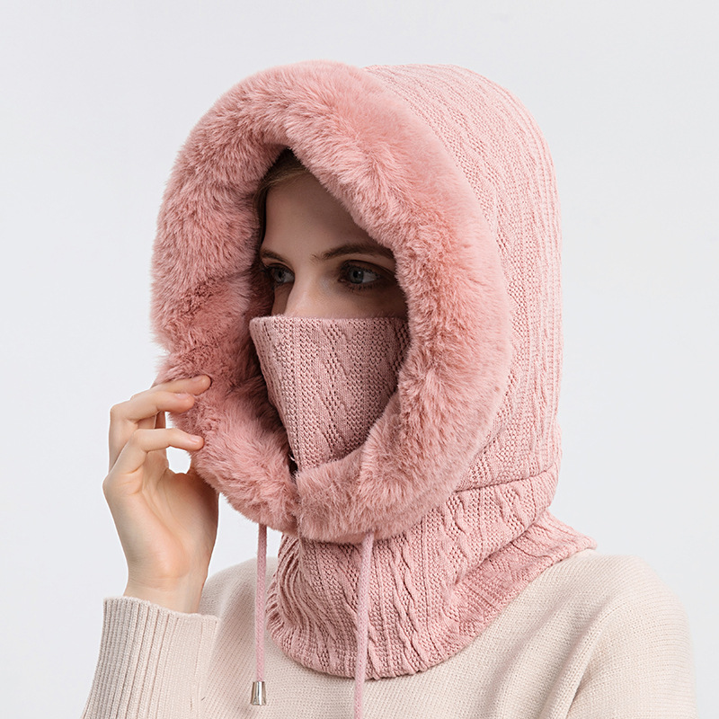 Winter Thick Plush Hat With Scarf Windproof Warm Knit Hats Hooded For Women – Image 8