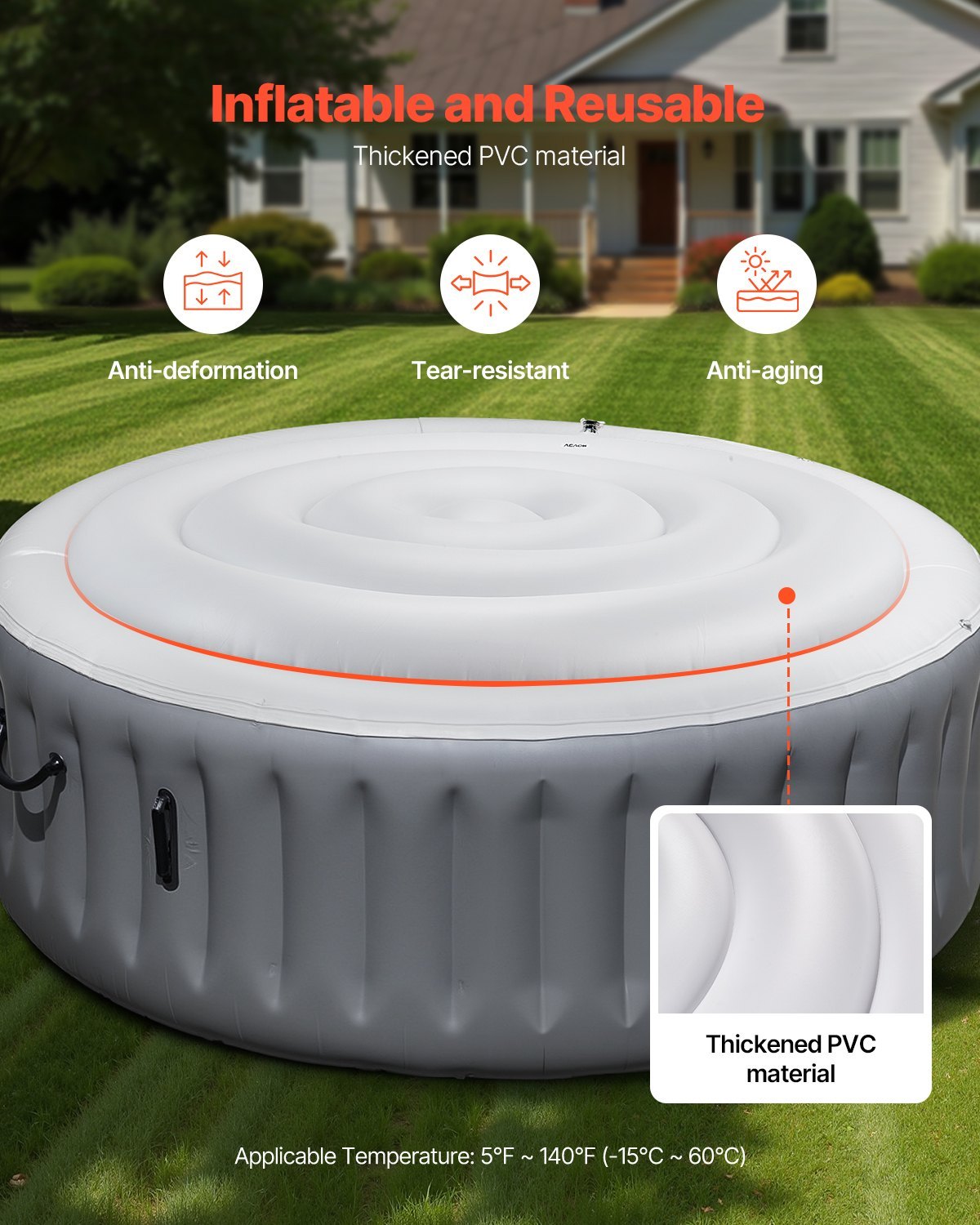 Inflatable Hot Tub Cover 4.5ft Round Lid Weatherproof And Waterproof White – Image 5