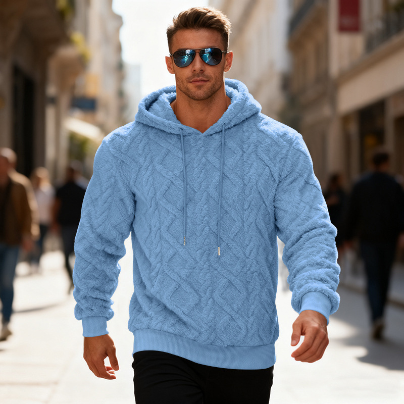 Plush Hooded Sweatshirt Winter Warm Long-sleeved Pullover Top Men's Casual Solid Color Fleece Hoodie Clothing – Image 5