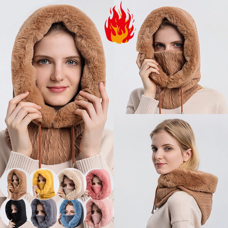 Winter Thick Plush Hat With Scarf Windproof Warm Knit Hats Hooded For Women – Image 4