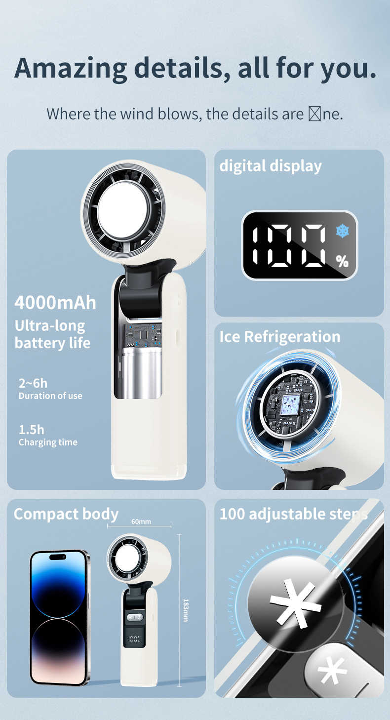 Portable Handheld Fan, Speed Adjustable Turbo Mini Fan, Reduced Temperature Mode, Rechargeable Digital Display Foldable Personal Fan With Night Light, Suitable For Women Men Outdoor – Image 5