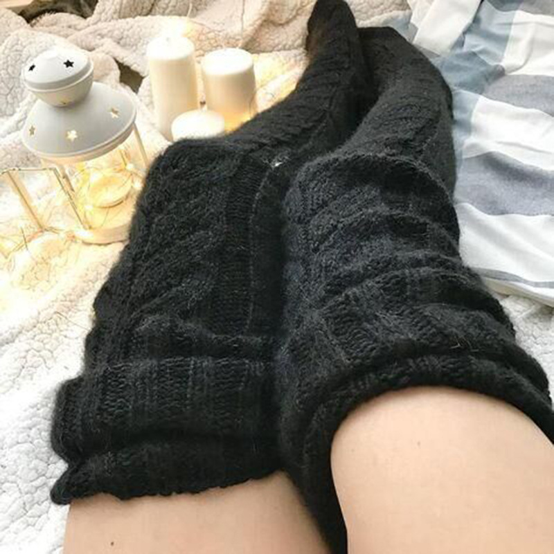 Winter Socks Over The Knee Lengthened Long Tube Knitted Pile Socks – Image 7