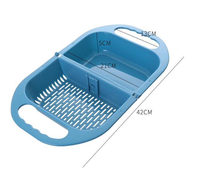 Folding Drain Basket Leaking Fruit Box Vegetable Container Drain Rack Sink with Handle Storage Baskets – Image 9