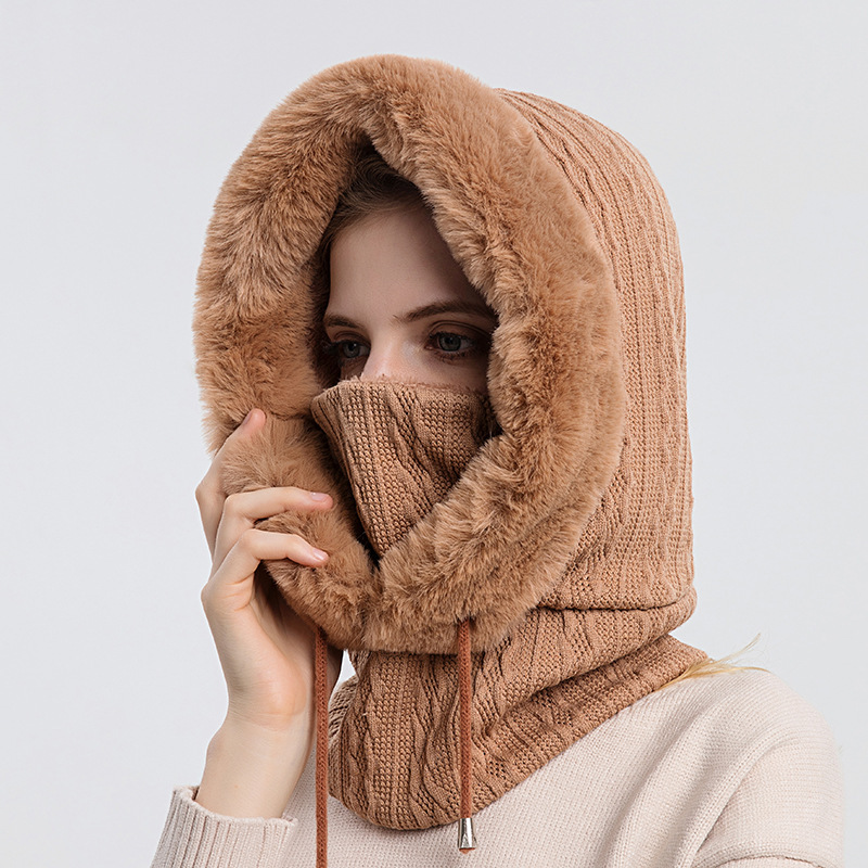 Winter Thick Plush Hat With Scarf Windproof Warm Knit Hats Hooded For Women – Image 3