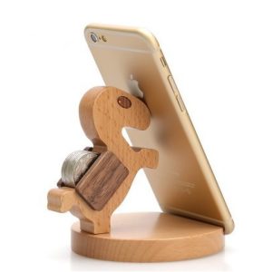 Creative  Mobile Phone Toma Back With Coin Beech Wood Lazy Phone Holder Custom Lettering