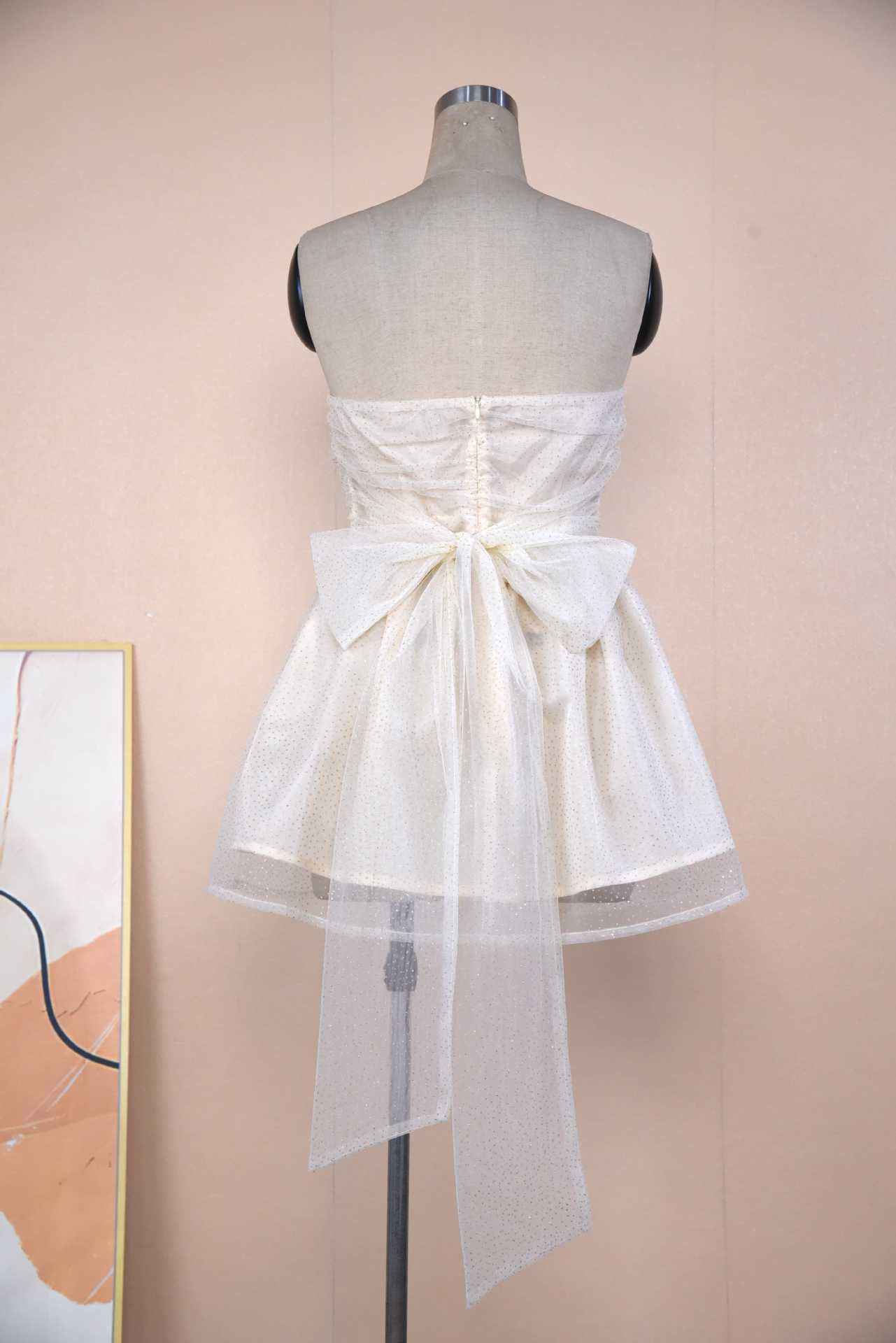 Tube Top Lace Dress With Back Bow-knot Summer Fashion Temperament Mesh Stitching Off-neck Short Skirt – Image 9