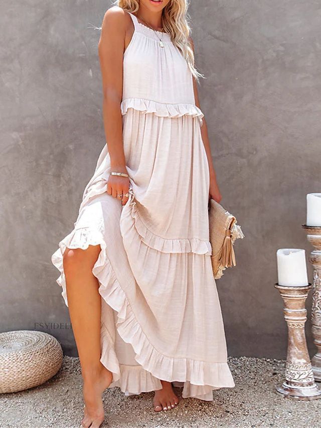 Summer Vacation Style Halter Neck Long Dresses Women Fashion Backless Leace-up Loose Ruffles Beach Dress Elegant Ladies Vestidos – Image 3