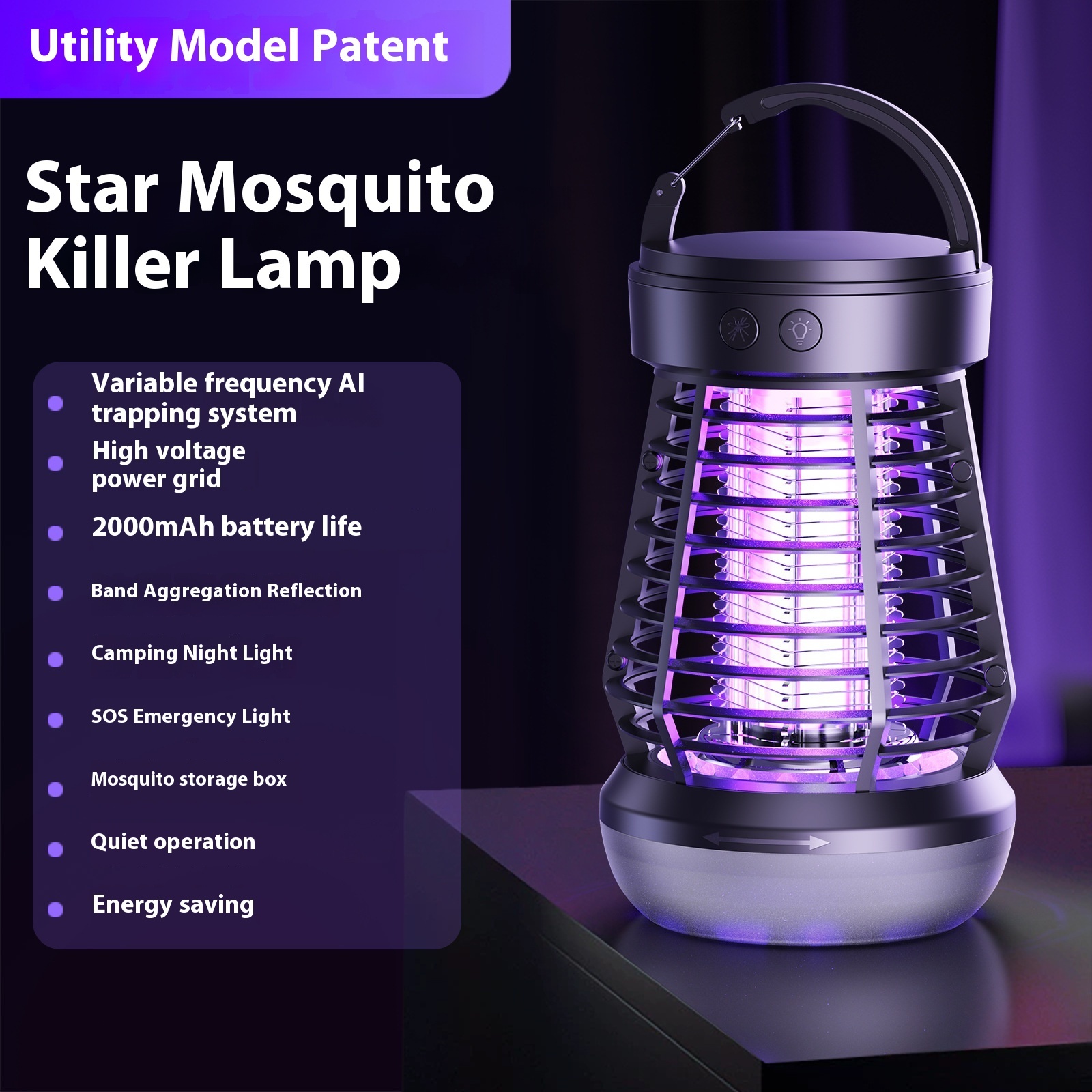 2in1 Mosquito Killer Lamp Electric Fly Catcher USB Rechargeable Electric Mosquito Swatter Electric Fly Trap With Night Light S0S Emergency Light Mosquito Killer Terrace Camping – Image 6