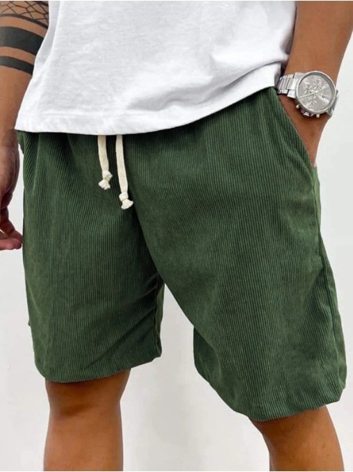 Men's Corduroy Shorts With Drawstring Fashion Casual Pockets Pants Summer – Image 4