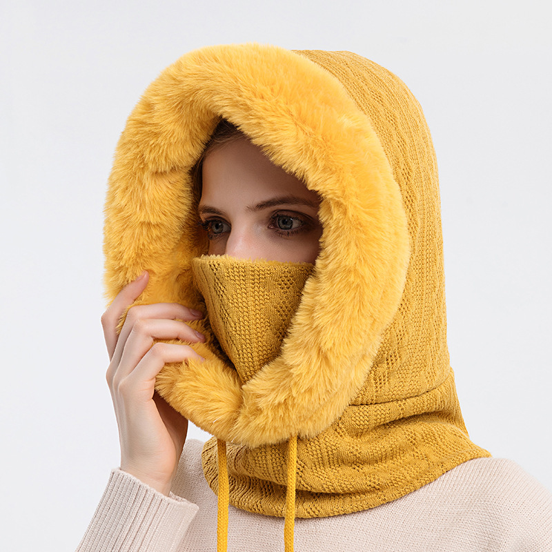 Winter Thick Plush Hat With Scarf Windproof Warm Knit Hats Hooded For Women – Image 2