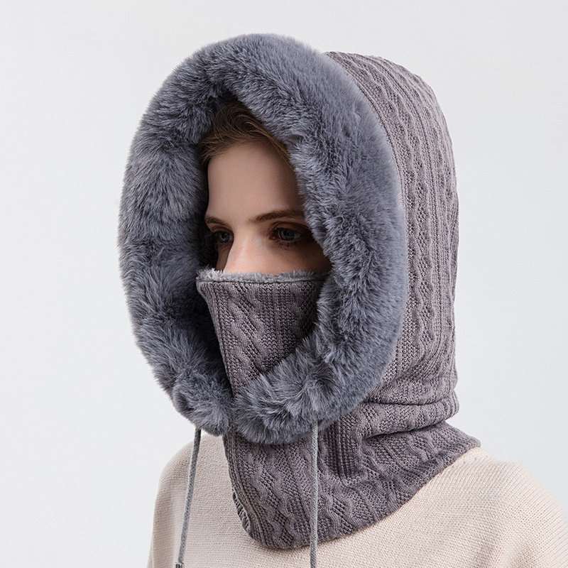 Winter Thick Plush Hat With Scarf Windproof Warm Knit Hats Hooded For Women – Image 6