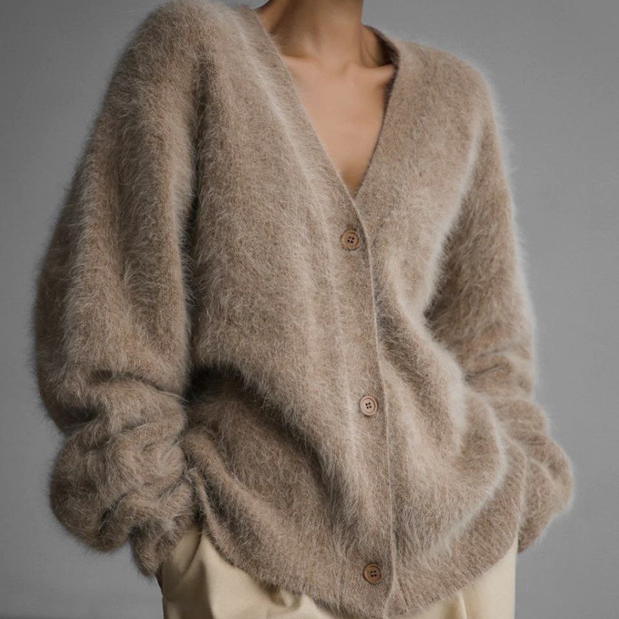 Loose V-neck Button Cardigan Fall Winter Fashion Single Breasted Knitted Sweater Top Women's Clothing – Image 9