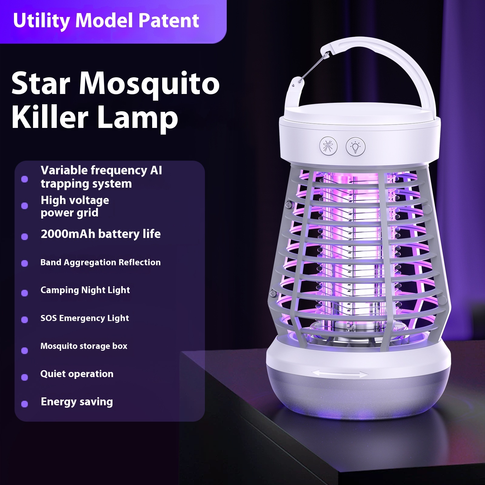 2in1 Mosquito Killer Lamp Electric Fly Catcher USB Rechargeable Electric Mosquito Swatter Electric Fly Trap With Night Light S0S Emergency Light Mosquito Killer Terrace Camping – Image 4