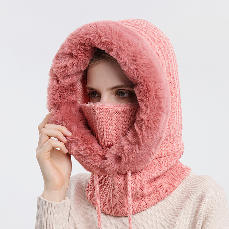 Winter Thick Plush Hat With Scarf Windproof Warm Knit Hats Hooded For Women – Image 5