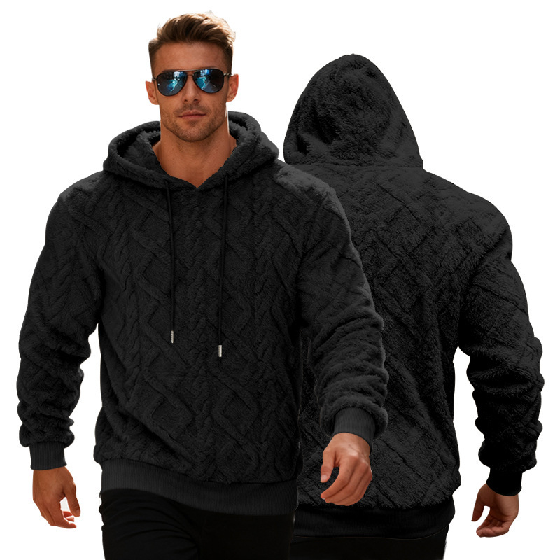 Plush Hooded Sweatshirt Winter Warm Long-sleeved Pullover Top Men's Casual Solid Color Fleece Hoodie Clothing – Image 4