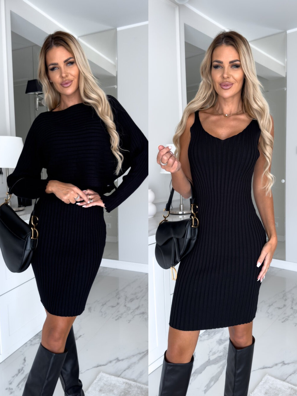 2pcs Suit Women's Solid Stripe Long-sleeved Top And Tight Suspender Skirt Fashion Autumn Winter Slim Clothing – Image 9