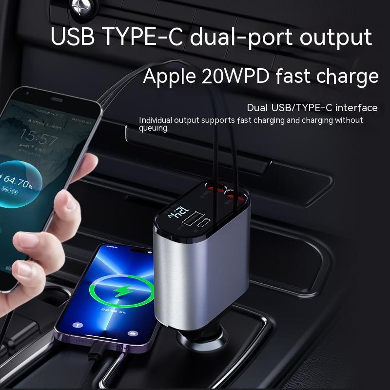 Metal Car Charger 100W Super Fast Charging Car Cigarette Lighter USB And TYPE-C Adapter – Image 3