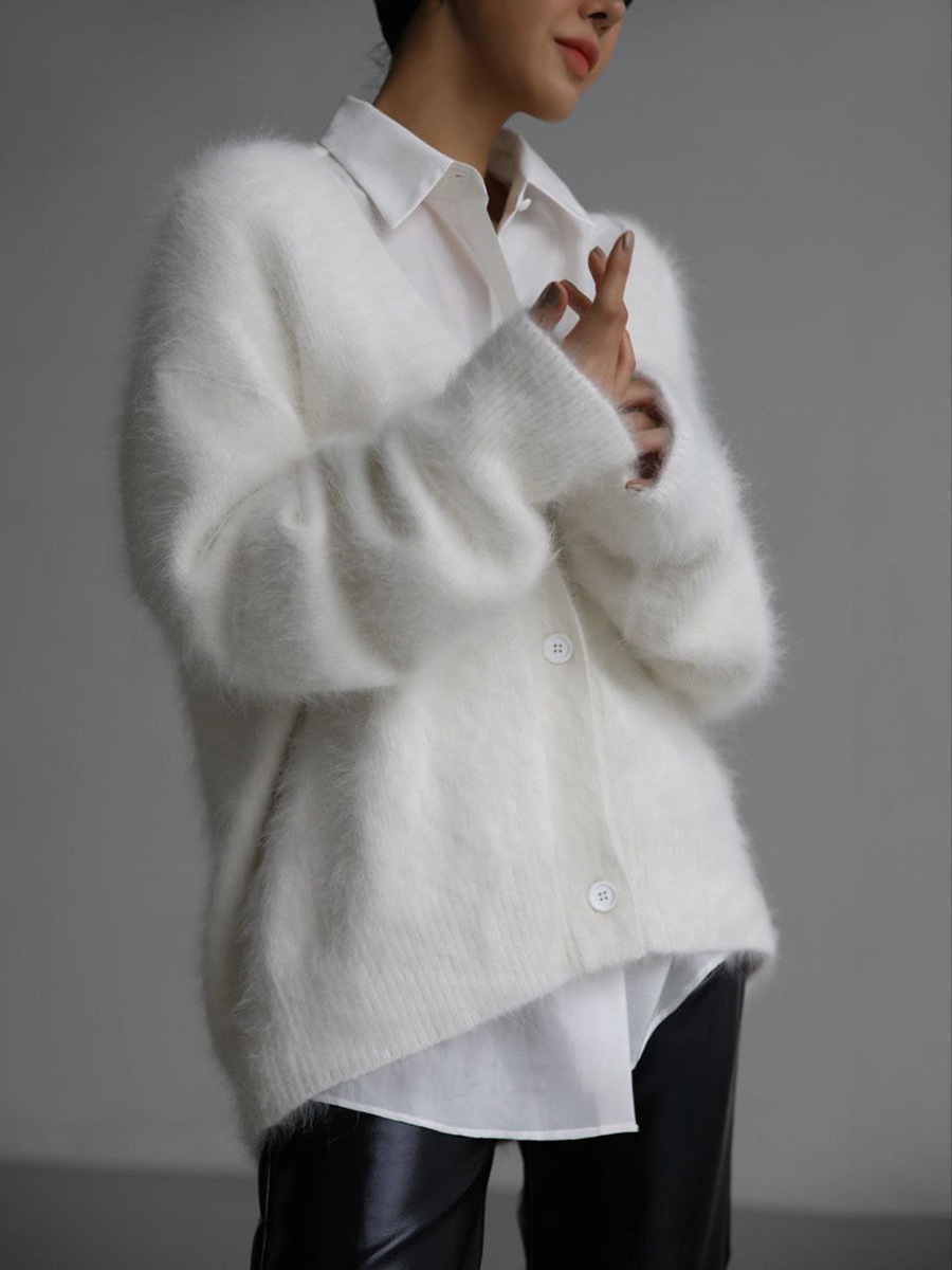 Loose V-neck Button Cardigan Fall Winter Fashion Single Breasted Knitted Sweater Top Women's Clothing – Image 5