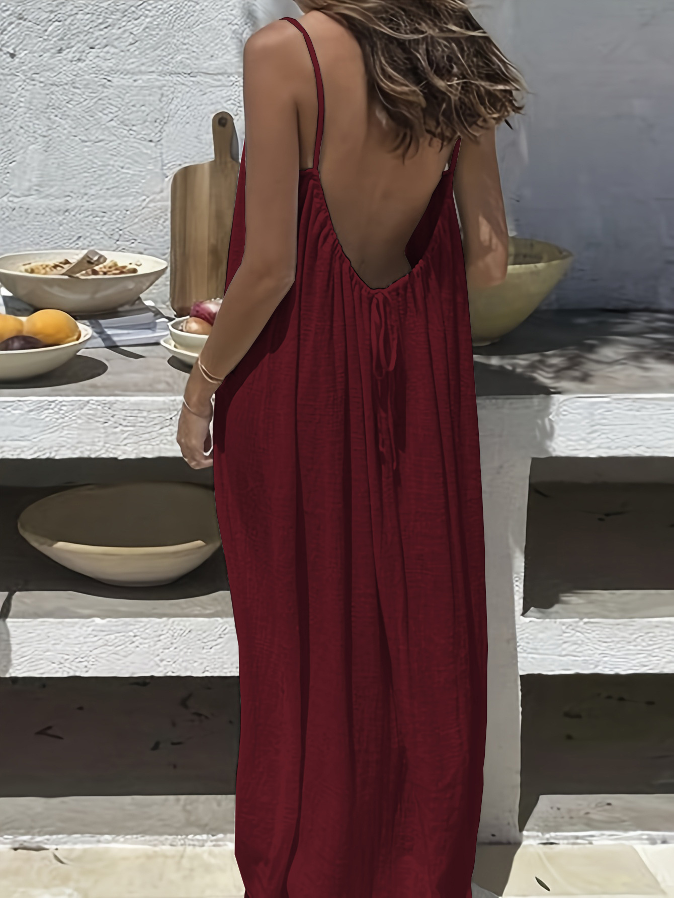 Loose Spaghetti Dress Ins Fashion U-cut Backless Tie-up Long Dresses Beach Vacation Bohemian Women's Clothing – Image 4