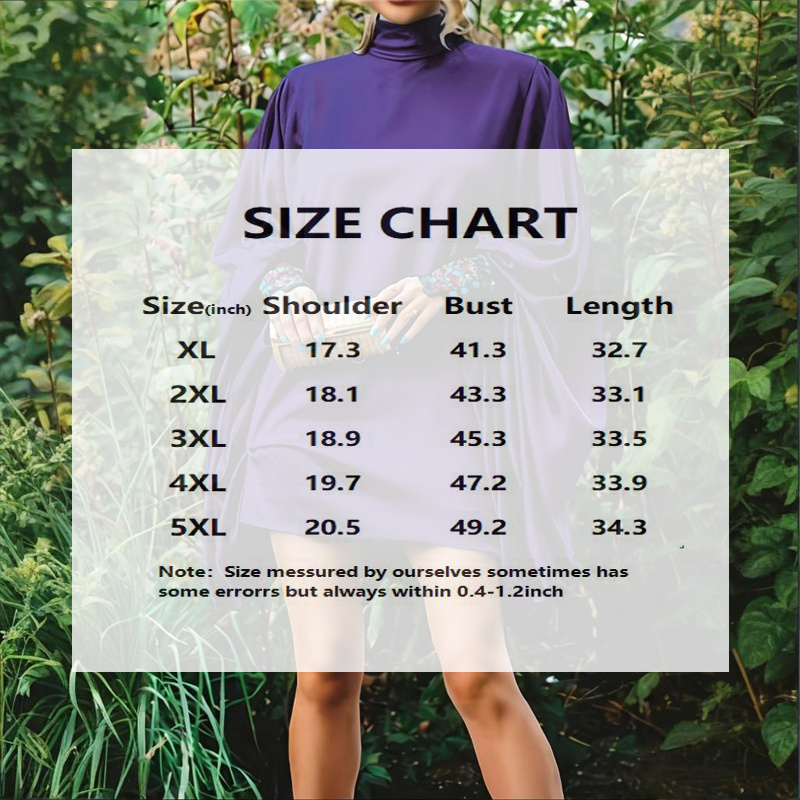 Plus Size Women's Solid Color High Neck Lantern Sleeve Dress - Elegant Evening Gown For Spring&Summer – Image 3