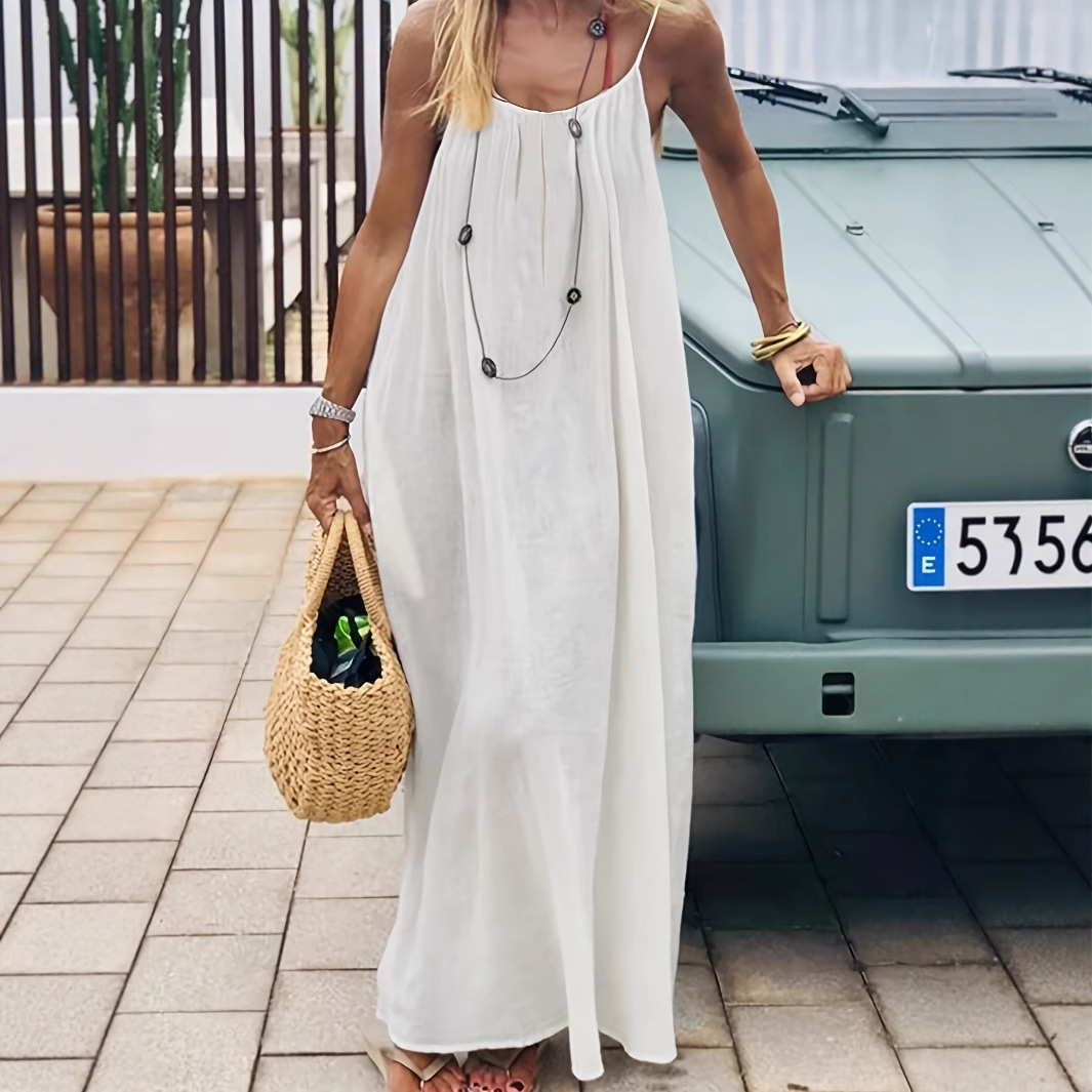 Loose Spaghetti Dress Ins Fashion U-cut Backless Tie-up Long Dresses Beach Vacation Bohemian Women's Clothing – Image 5