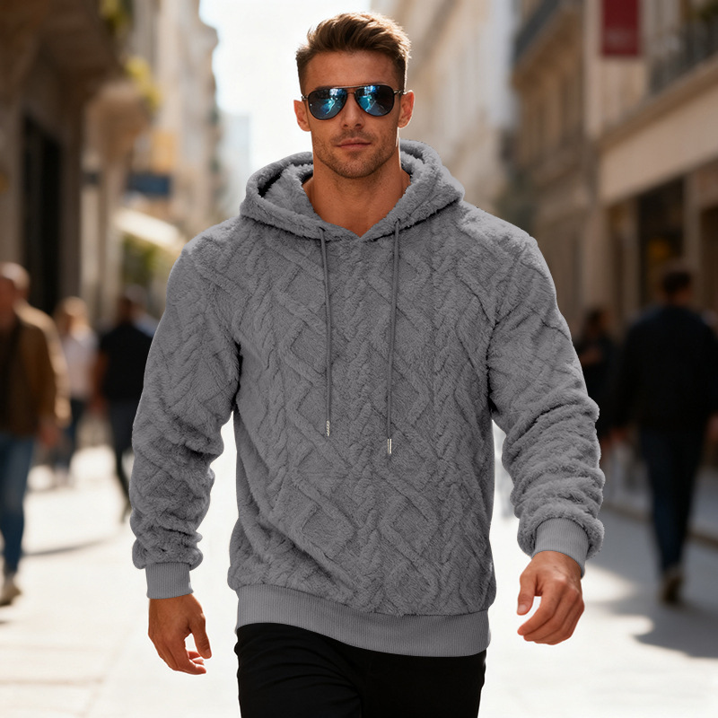 Plush Hooded Sweatshirt Winter Warm Long-sleeved Pullover Top Men's Casual Solid Color Fleece Hoodie Clothing – Image 7
