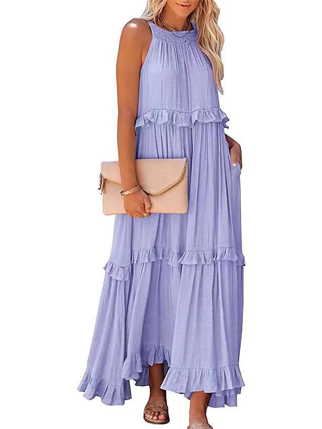 Summer Vacation Style Halter Neck Long Dresses Women Fashion Backless Leace-up Loose Ruffles Beach Dress Elegant Ladies Vestidos – Image 8