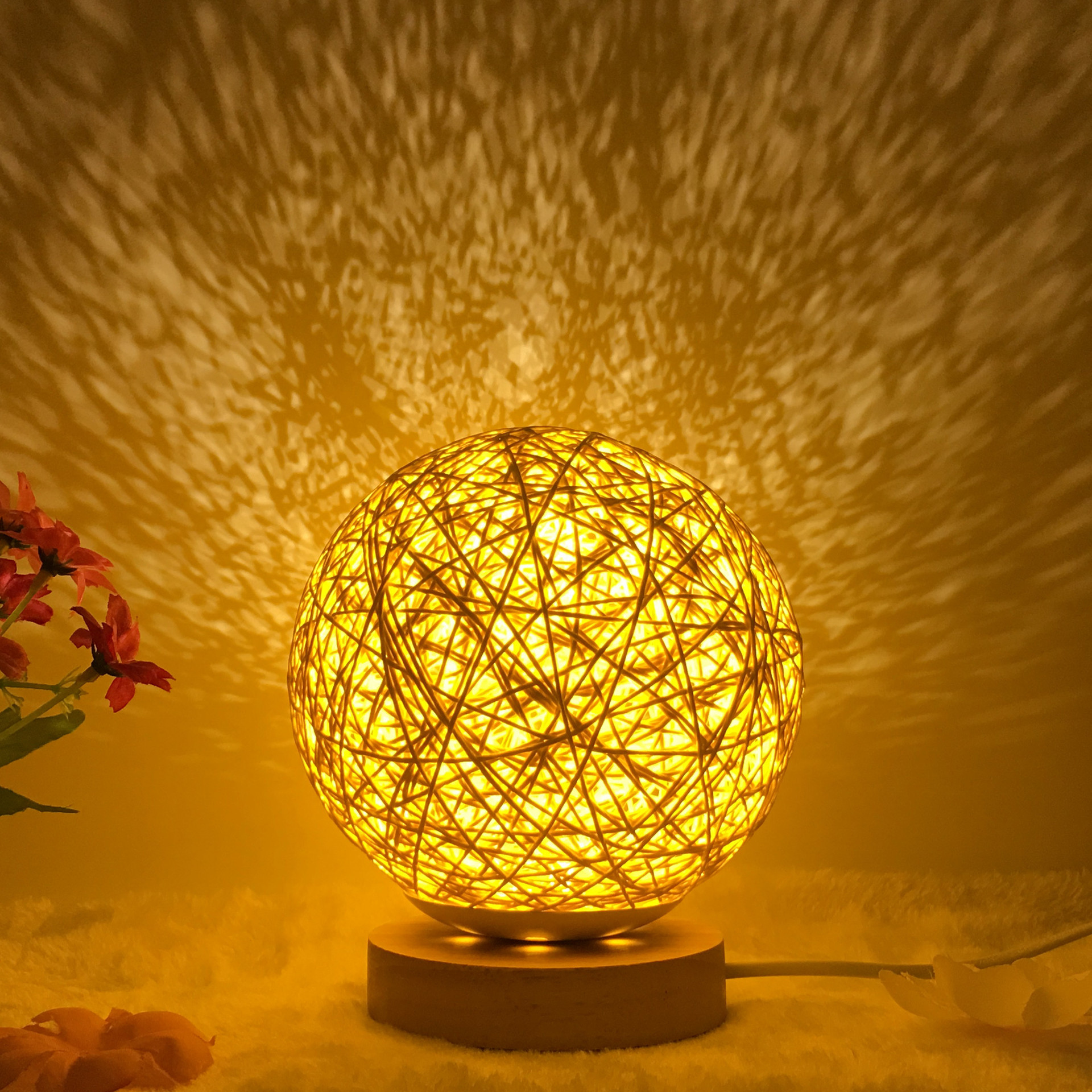 Amazon Hot Selling Creative Linen Table Lamp Novel and Unique LED Intelligent USB7 Color RGB16 Color Remote Control Rattan Ball Lamp – Image 8