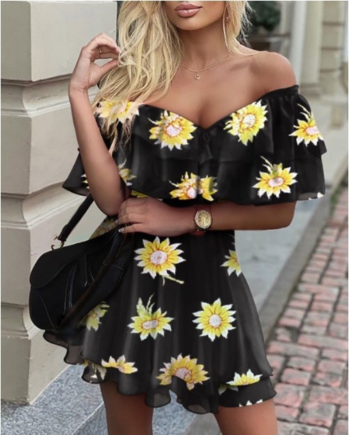 Butterfly Print Multicolore Ruffled Dress – by Storeshoop – Image 4